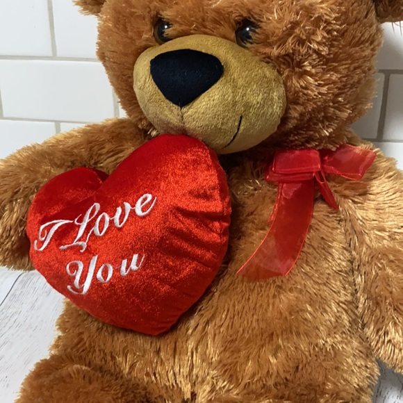 Extra Large Fuzzy Valentine's I LOVE YOU Teddy Bear with Heart and Ribbon - Picture 3 of 8